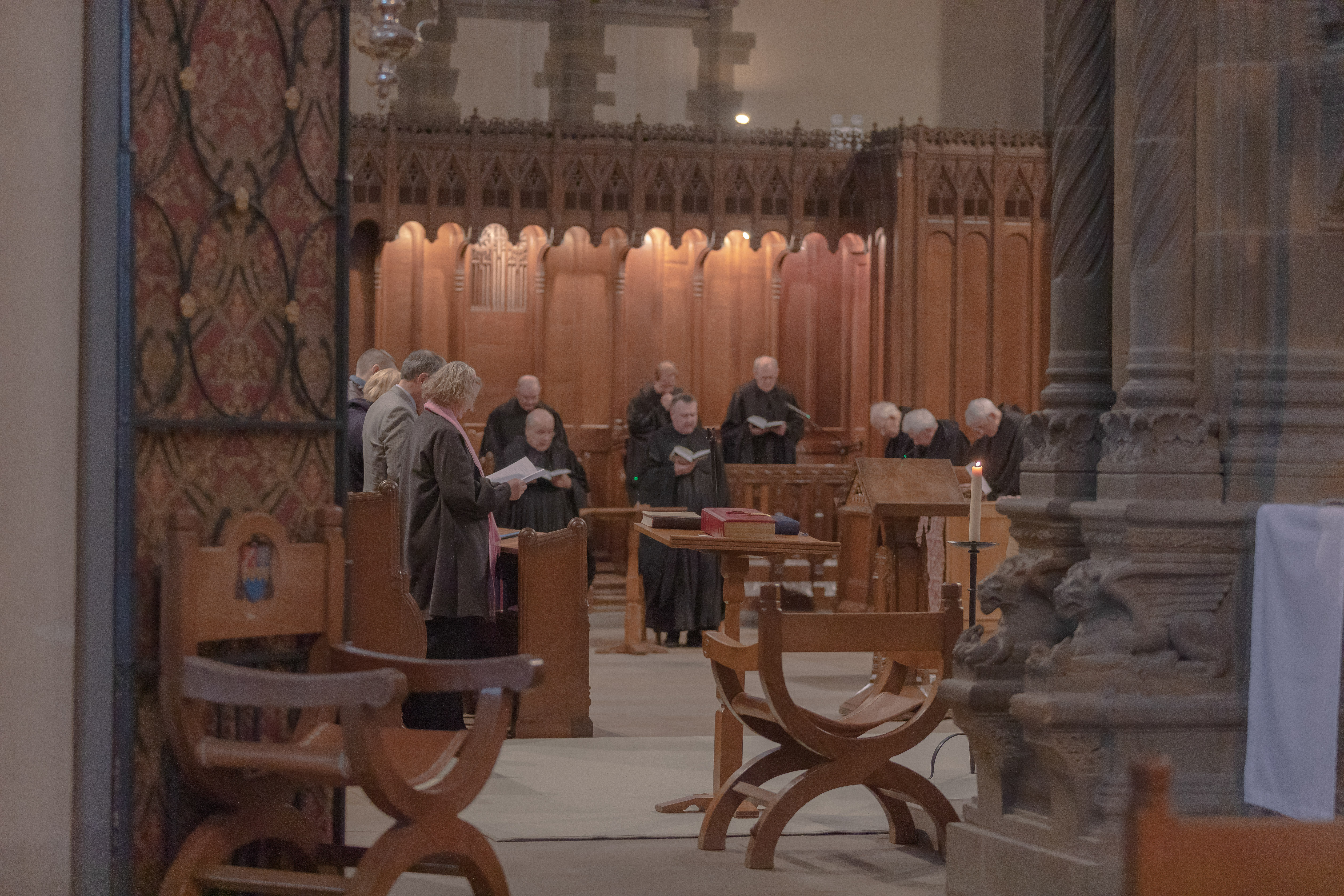 Ampleforth monks praying Vespers in the Abbey Church