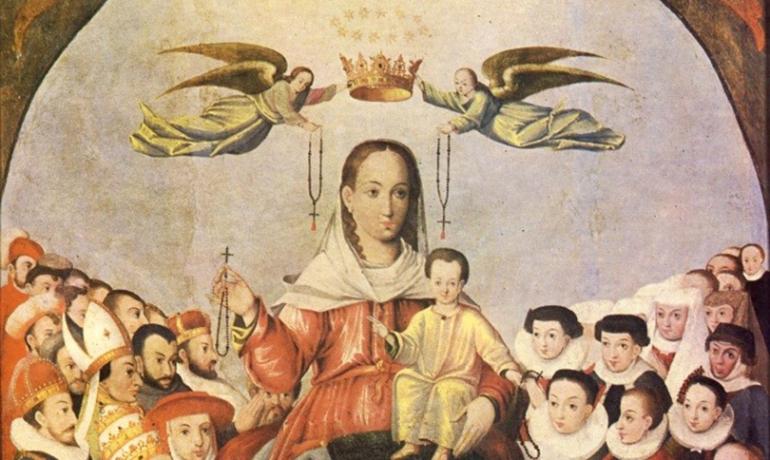 Painting of Mary and Jesus with Rosary