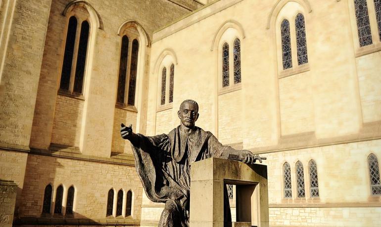 Image of St Benedict's Statue outside Ampleforth Abbey