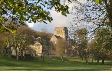 Ampleforth Abbey through the trees